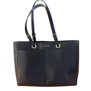 Michael Kors Black Large Pebbled Leather Commuter Tote Jet Set Travel Series